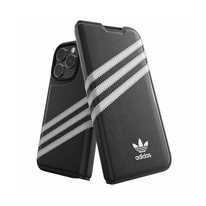 Adidas OR Booklet PU dėklas iPhone 14 Pro - juodai baltas