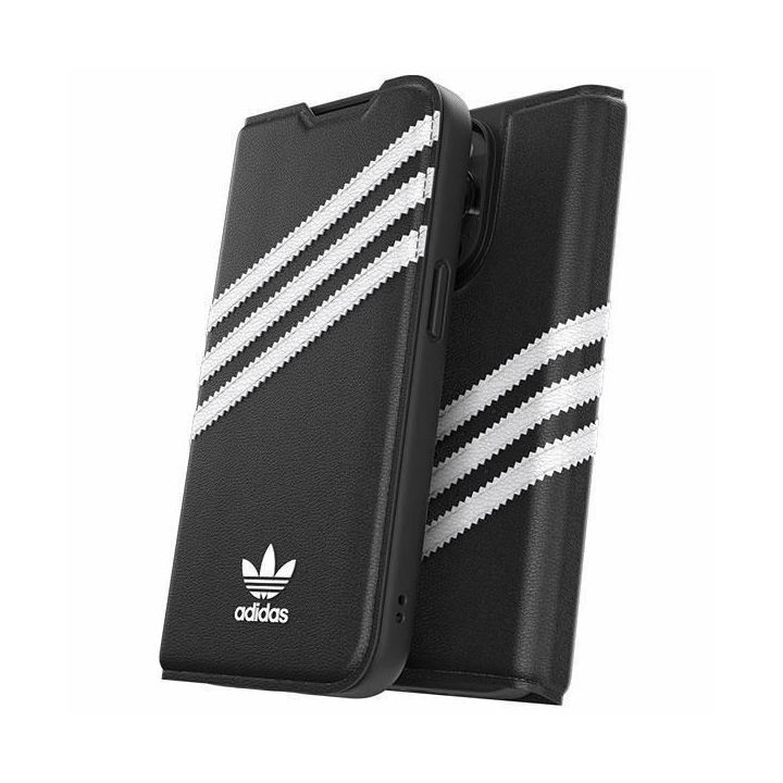 Adidas OR Booklet PU dėklas iPhone 14 Pro - juodai baltas