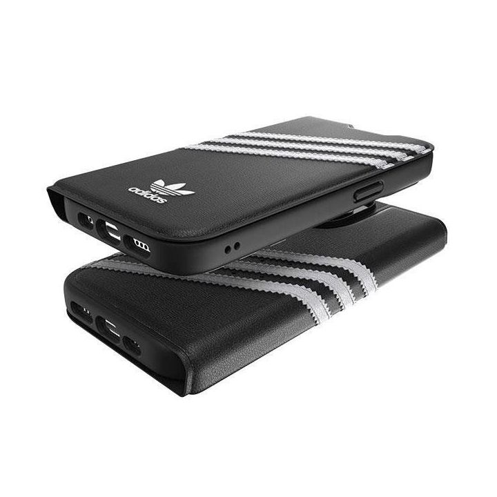 Adidas OR Booklet PU dėklas iPhone 14 Pro - juodai baltas