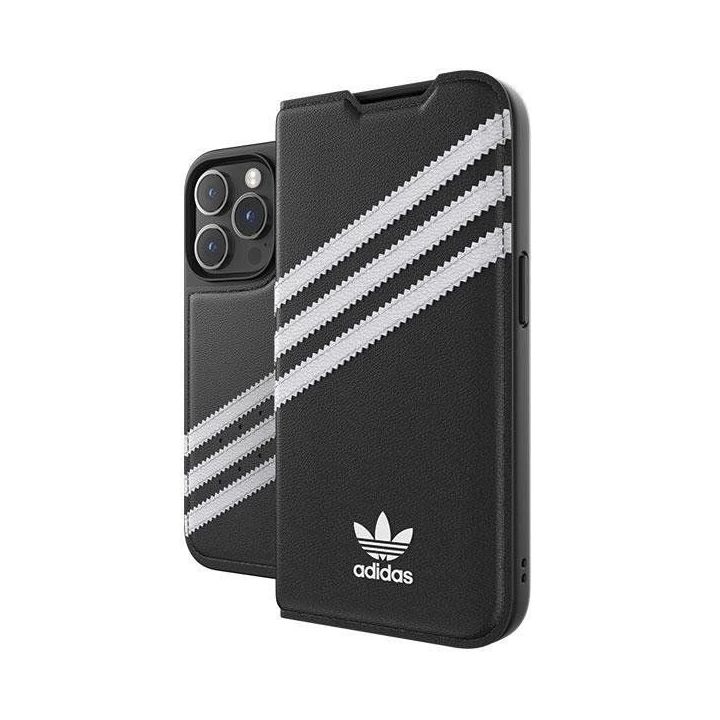 Adidas OR Booklet PU dėklas iPhone 14 Pro - juodai baltas