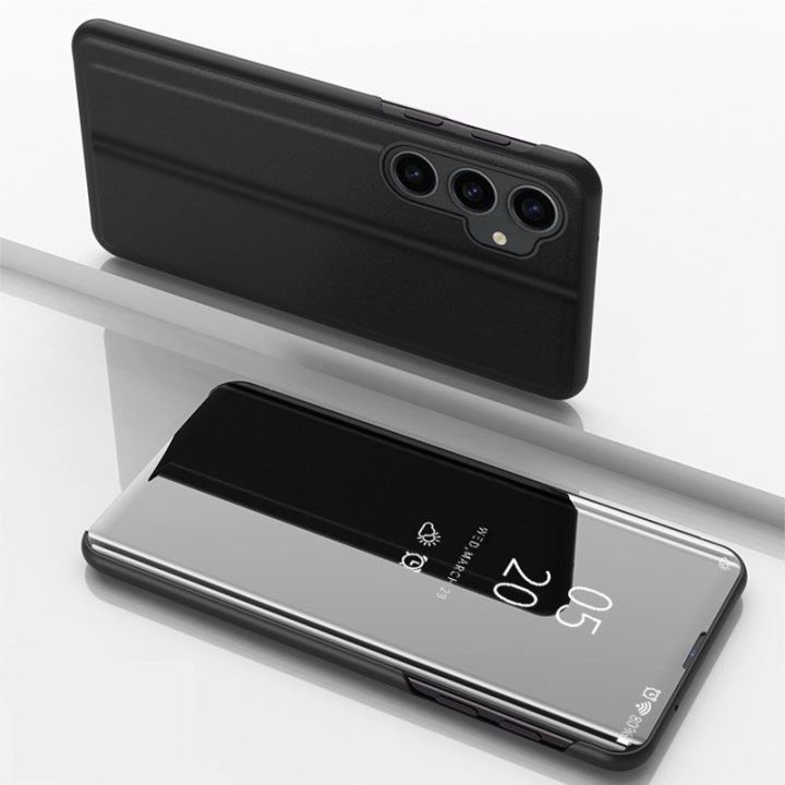 Kietas dėklas su atlenkiamu dangteliu, skirtas Samsung Galaxy S23 FE Clear View Case - juodas