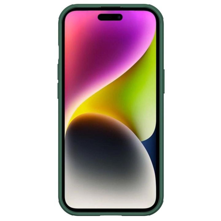 Šarvuotas Nillkin CamShield Pro magnetinis dėklas iPhone 15 Plus su kameros dangteliu - žalias