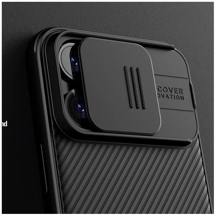 Šarvuotas Nillkin CamShield Pro magnetinis dėklas iPhone 15 Plus su fotoaparato dangteliu - mėlynas