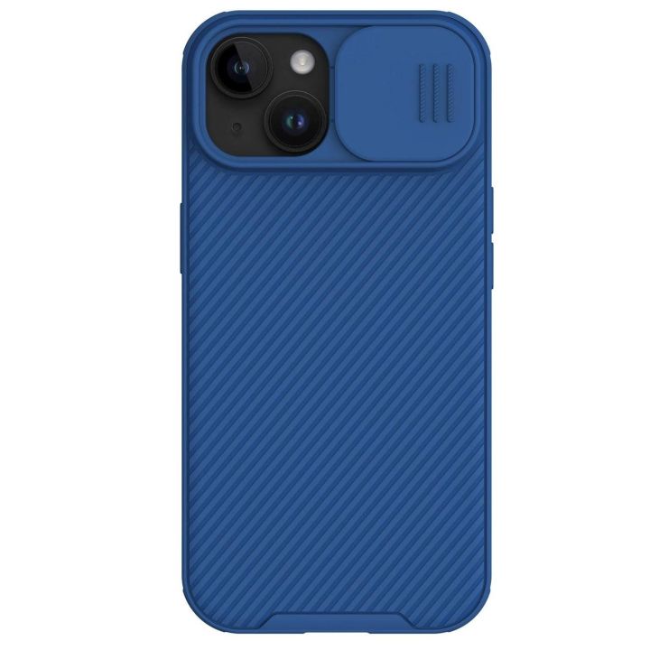Šarvuotas Nillkin CamShield Pro magnetinis dėklas iPhone 15 Plus su fotoaparato dangteliu - mėlynas