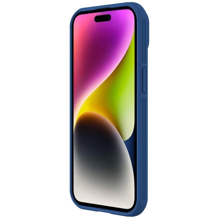 Šarvuotas Nillkin CamShield Pro magnetinis dėklas iPhone 15 Plus su fotoaparato dangteliu - mėlynas