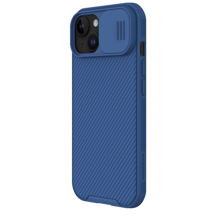Šarvuotas Nillkin CamShield Pro magnetinis dėklas iPhone 15 Plus su fotoaparato dangteliu - mėlynas
