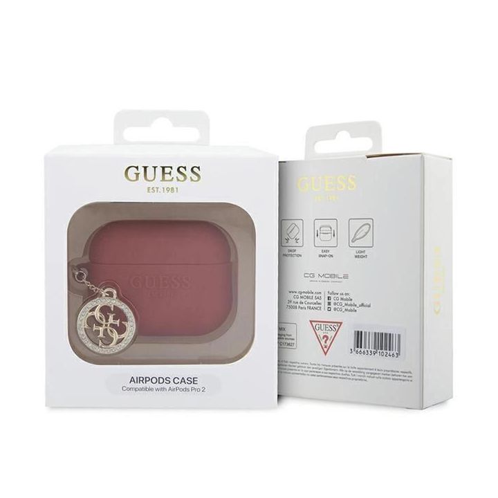 Guess 3D Rubber 4G Diamond Charm dėklas AirPods Pro 2 - raudonas