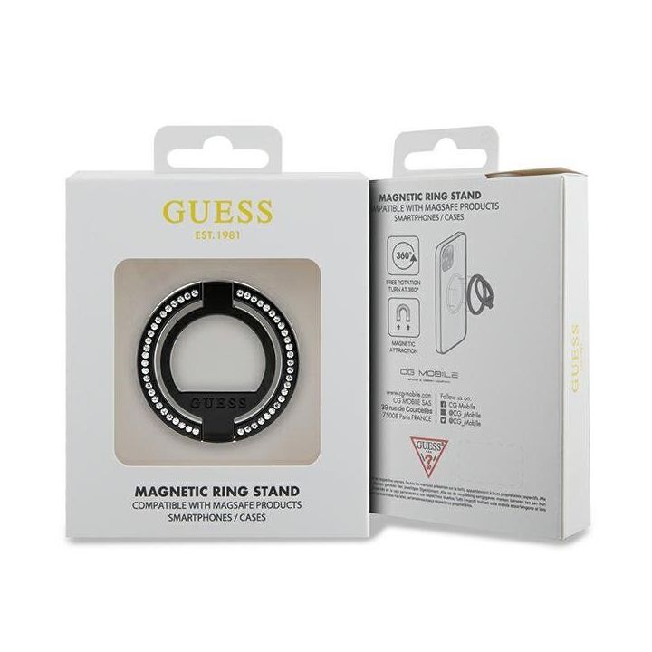 Guess MagSafe žiedo laikiklis su akmenimis - juodas