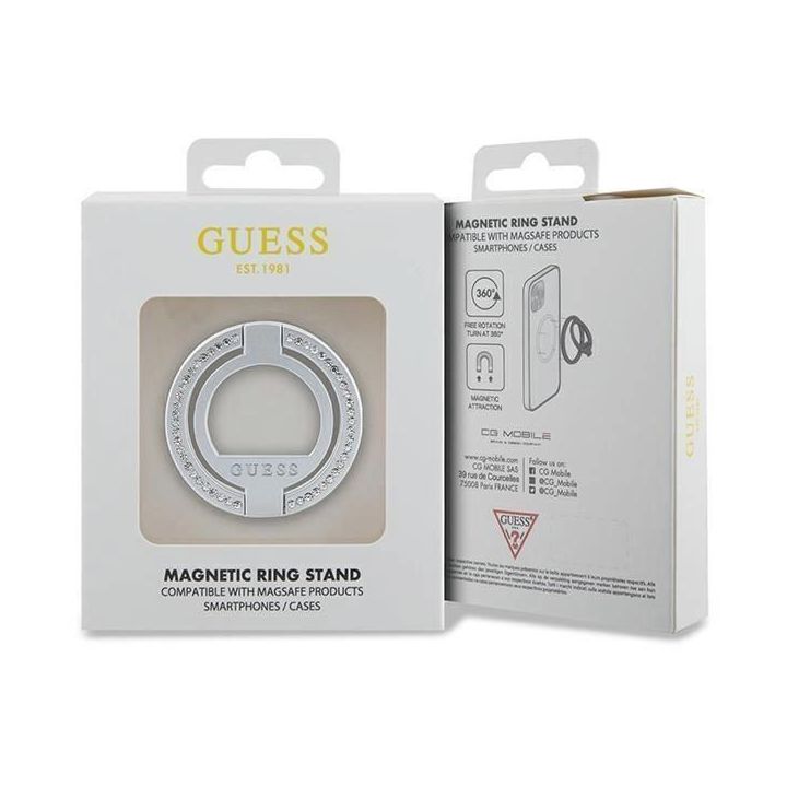Guess MagSafe žiedo laikiklis su akmenimis - sidabrinis