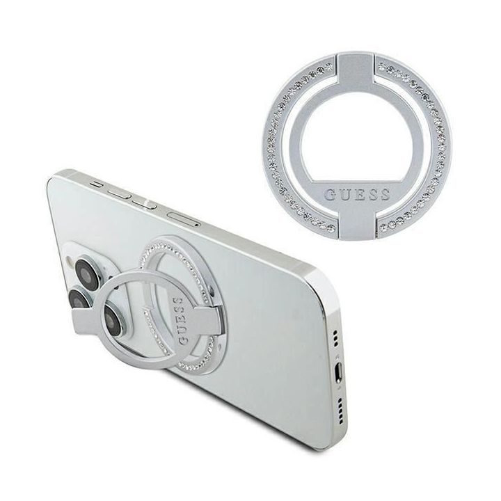 Guess MagSafe žiedo laikiklis su akmenimis - sidabrinis
