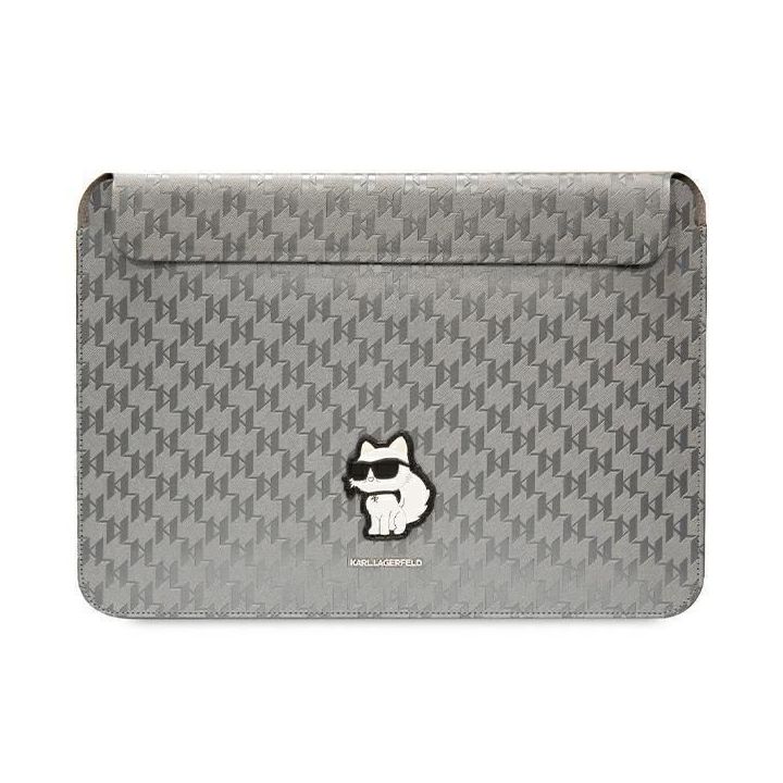 Dėklas Karl Lagerfeld Saffiano Monogram Choupette na laptopa 14 - sidabrinis