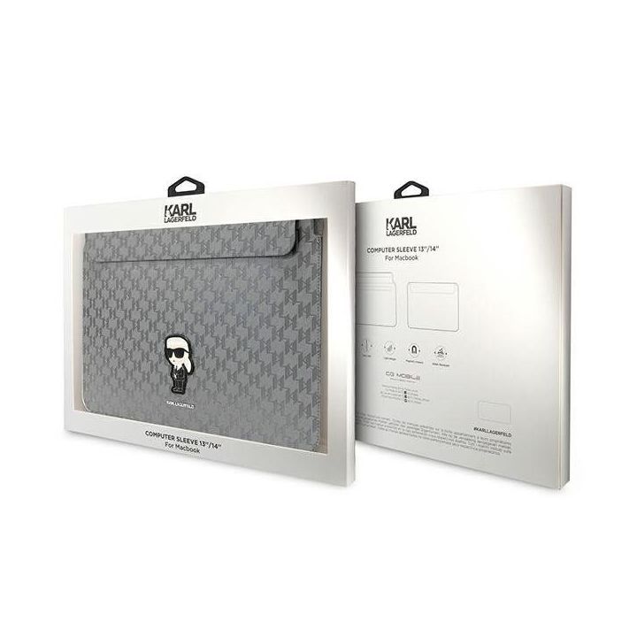 Karl Lagerfeld Saffiano Monogram Iconic 14 nešiojamojo kompiuterio dėklas - sidabrinis