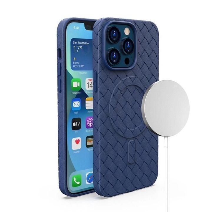 Plečiamas MagSafe Woven Case dėklas iPhone 14 Pro - granatowe