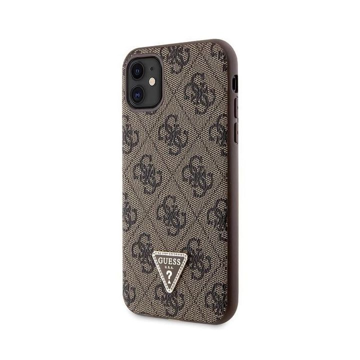 Guess Crossbody 4G metalinis dėklas su logotipu iPhone 11 / Xr - rudas