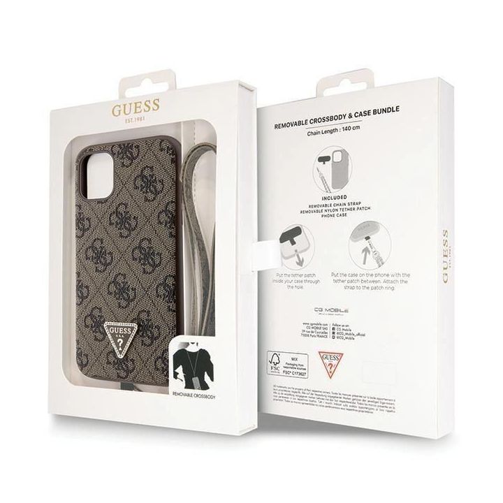 Guess Crossbody 4G metalinis dėklas su logotipu iPhone 11 / Xr - rudas
