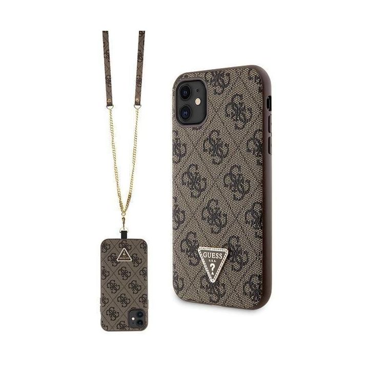 Guess Crossbody 4G metalinis dėklas su logotipu iPhone 11 / Xr - rudas