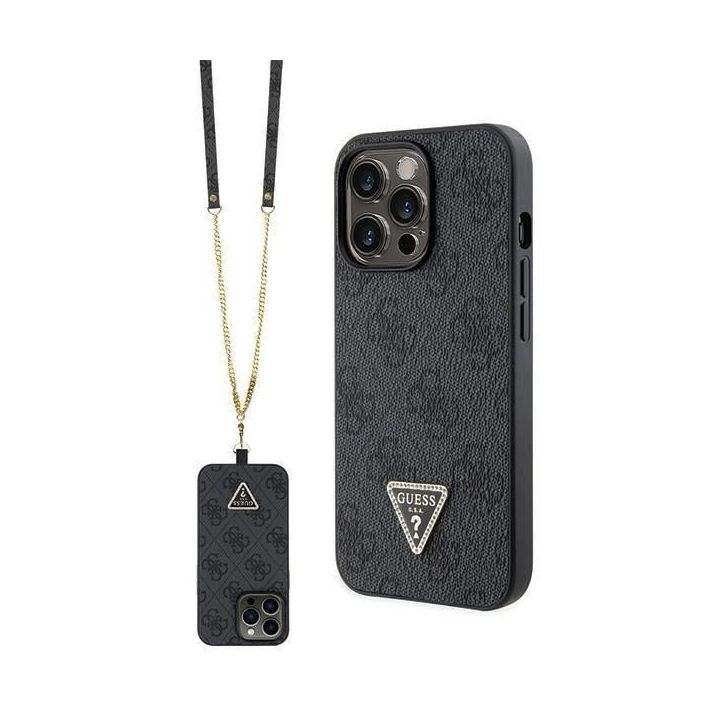 Guess Crossbody 4G metalinis dėklas su logotipu iPhone 13 Pro / iPhone 13 - juodas