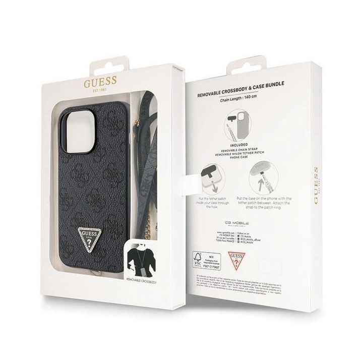 Guess Crossbody 4G metalinis dėklas su logotipu iPhone 13 Pro / iPhone 13 - juodas