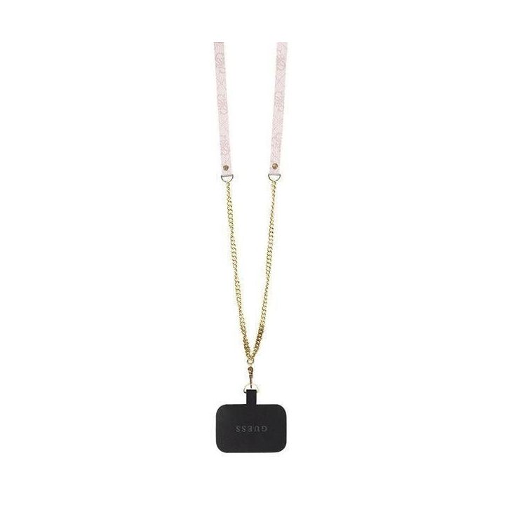 Guess Crossbody 4G metalinis dėklas su logotipu, skirtas iPhone 13 Pro / iPhone 13 - rožinis
