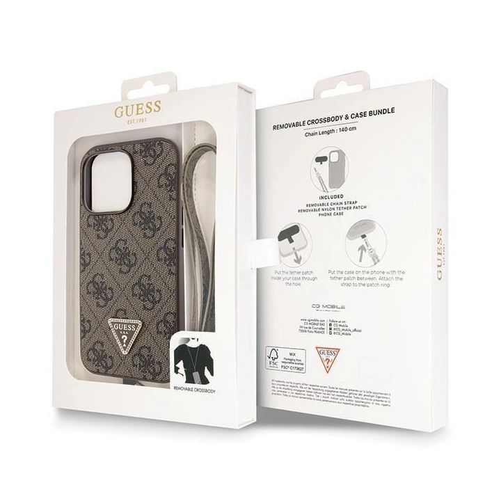 Guess Crossbody 4G metalinis dėklas su logotipu iPhone 13 Pro / iPhone 13 - rudas