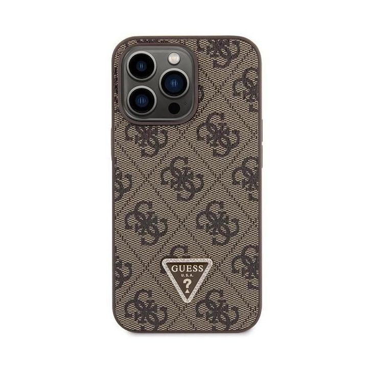 Guess Crossbody 4G metalinis dėklas su logotipu iPhone 13 Pro / iPhone 13 - rudas