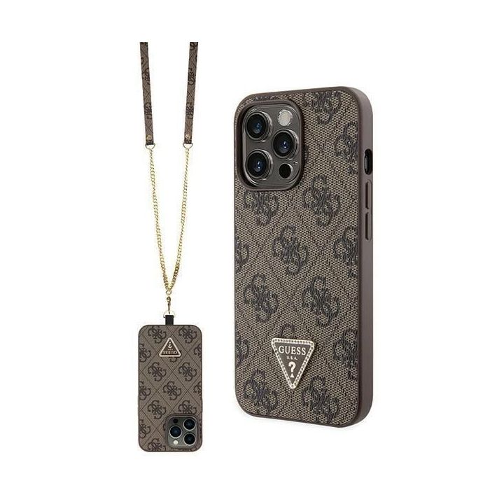 Guess Crossbody 4G metalinis dėklas su logotipu iPhone 13 Pro / iPhone 13 - rudas