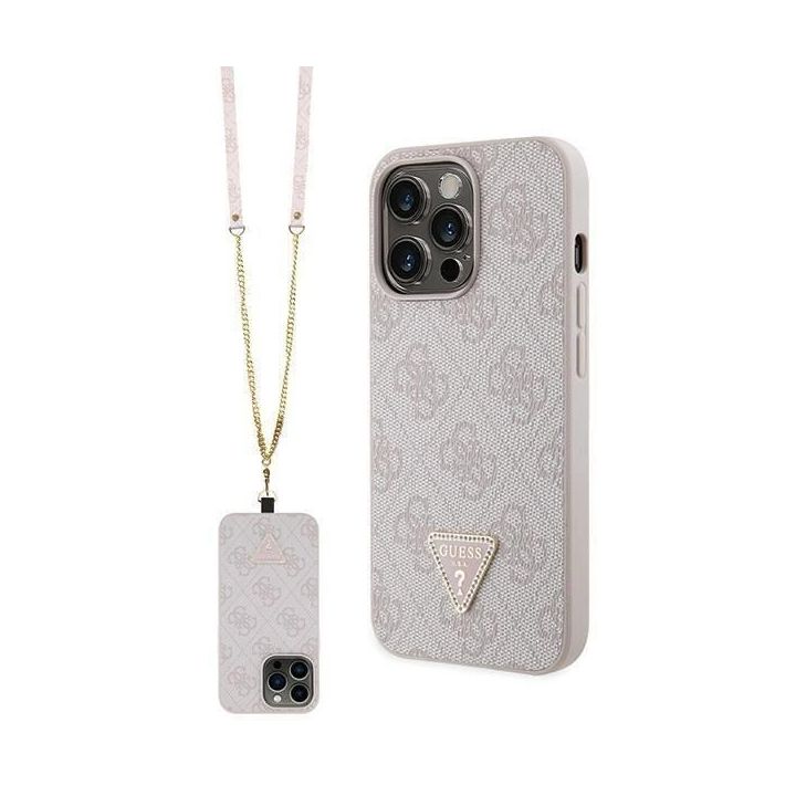 Guess Crossbody 4G metalinis dėklas su logotipu, skirtas iPhone 13 Pro Max - rožinis