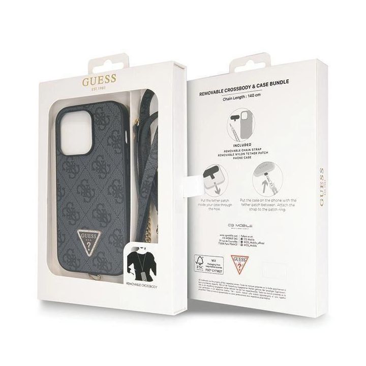 Guess Crossbody 4G metalinis dėklas su logotipu iPhone 14 Pro - juodas