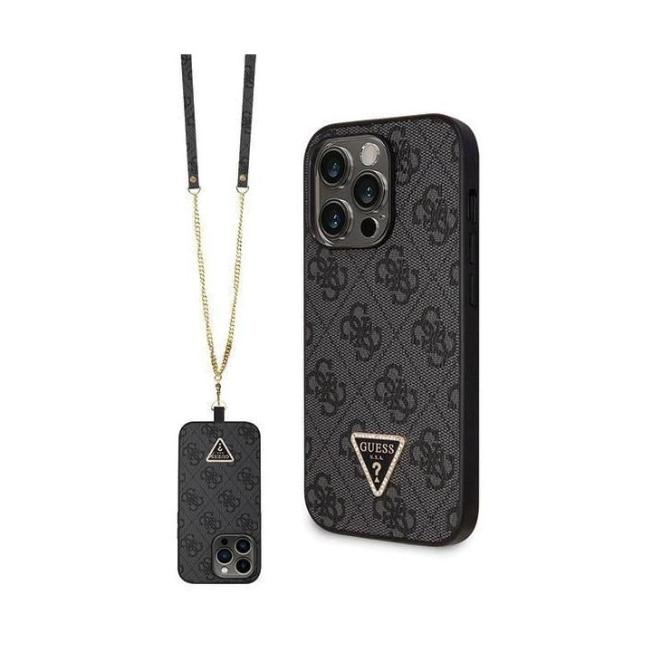 Guess Crossbody 4G metalinis dėklas su logotipu iPhone 14 Pro - juodas