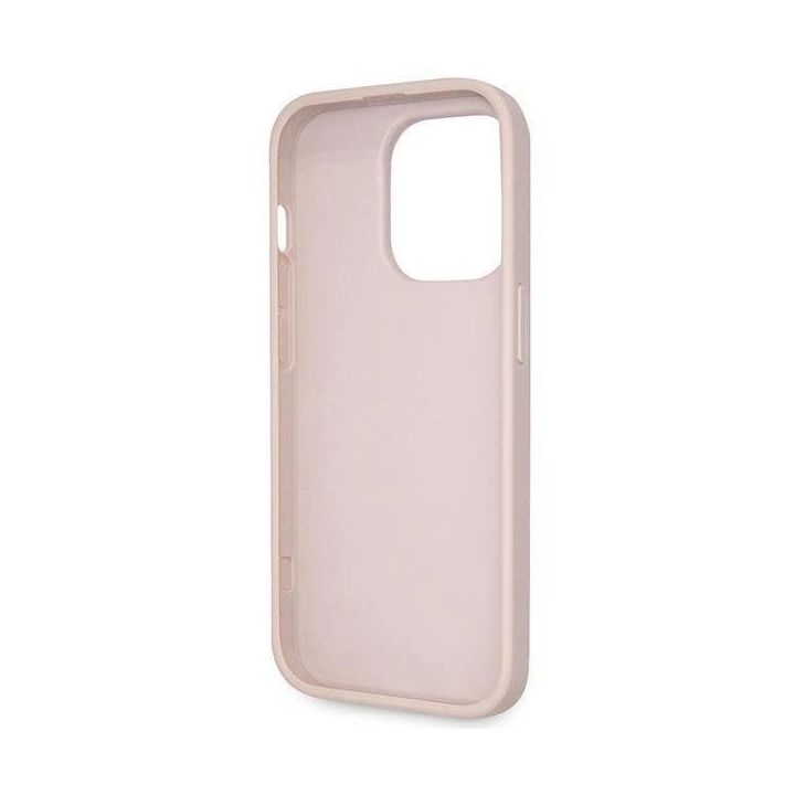 Guess Crossbody 4G metalinis dėklas su logotipu iPhone 14 Pro - rožinis
