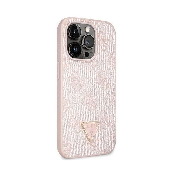 Guess Crossbody 4G metalinis dėklas su logotipu iPhone 14 Pro - rožinis