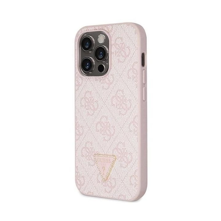 Guess Crossbody 4G metalinis dėklas su logotipu iPhone 14 Pro - rožinis