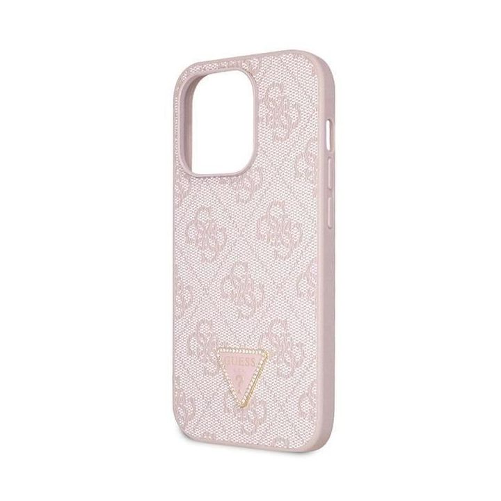 Guess Crossbody 4G metalinis dėklas su logotipu iPhone 14 Pro - rožinis