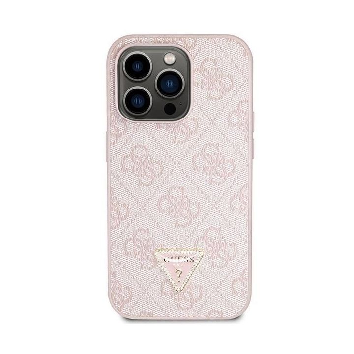 Guess Crossbody 4G metalinis dėklas su logotipu iPhone 14 Pro - rožinis