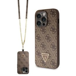 Guess Crossbody 4G metalinis dėklas su logotipu iPhone 14 Pro - rudas