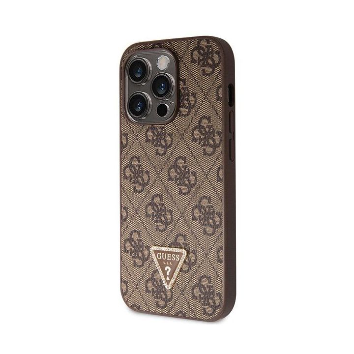 Guess Crossbody 4G metalinis dėklas su logotipu iPhone 14 Pro - rudas