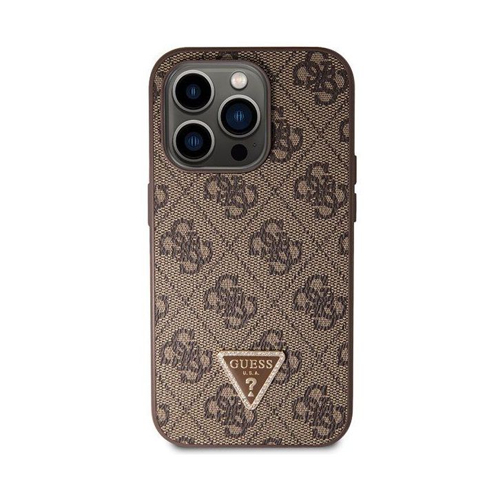 Guess Crossbody 4G metalinis dėklas su logotipu iPhone 14 Pro - rudas