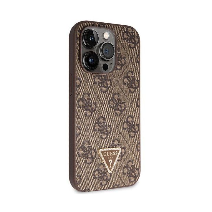 Guess Crossbody 4G metalinis dėklas su logotipu iPhone 14 Pro - rudas