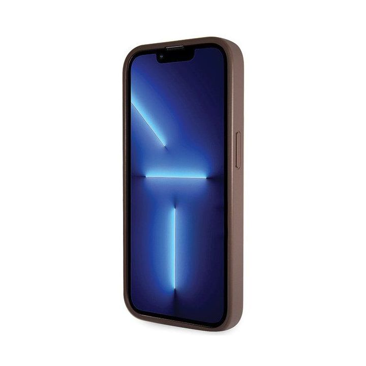 Guess Crossbody 4G metalinis dėklas su logotipu iPhone 14 Pro - rudas