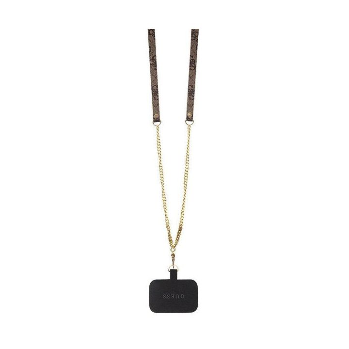 Guess Crossbody 4G metalinis dėklas su logotipu iPhone 14 Pro - rudas