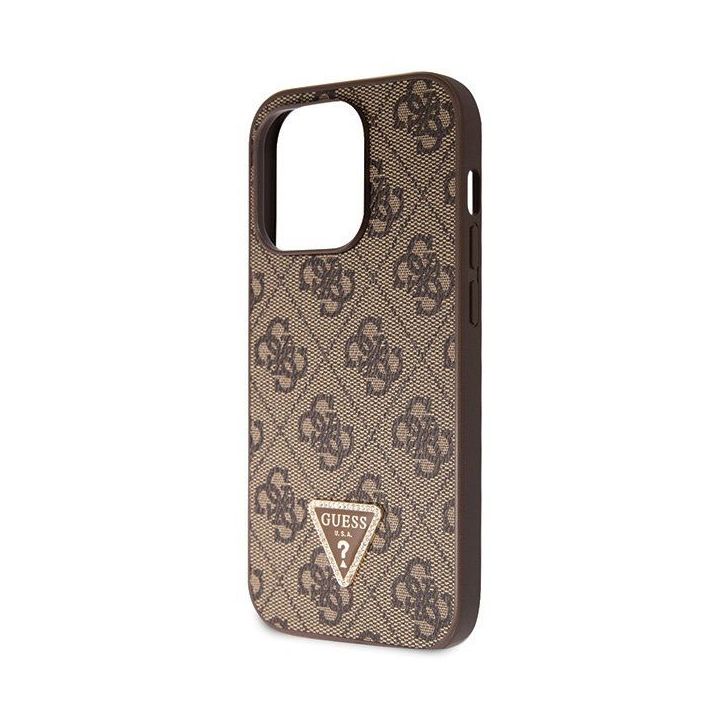 Guess Crossbody 4G metalinis dėklas su logotipu iPhone 14 Pro - rudas