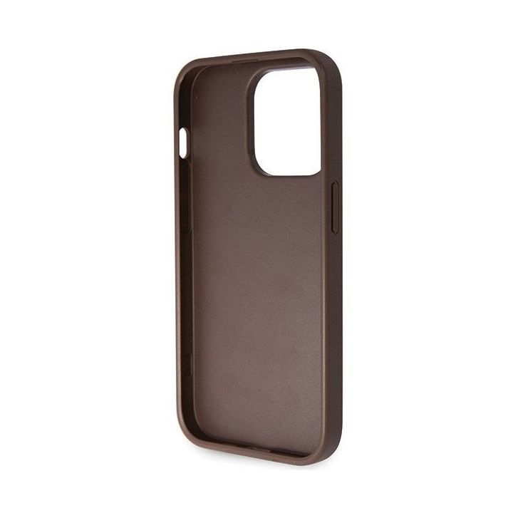 Guess Crossbody 4G metalinis dėklas su logotipu iPhone 14 Pro - rudas