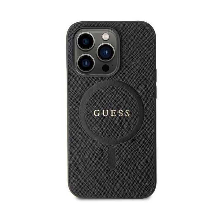 Guess Saffiano MagSafe saugiklis iPhone 14 Pro - juodos spalvos