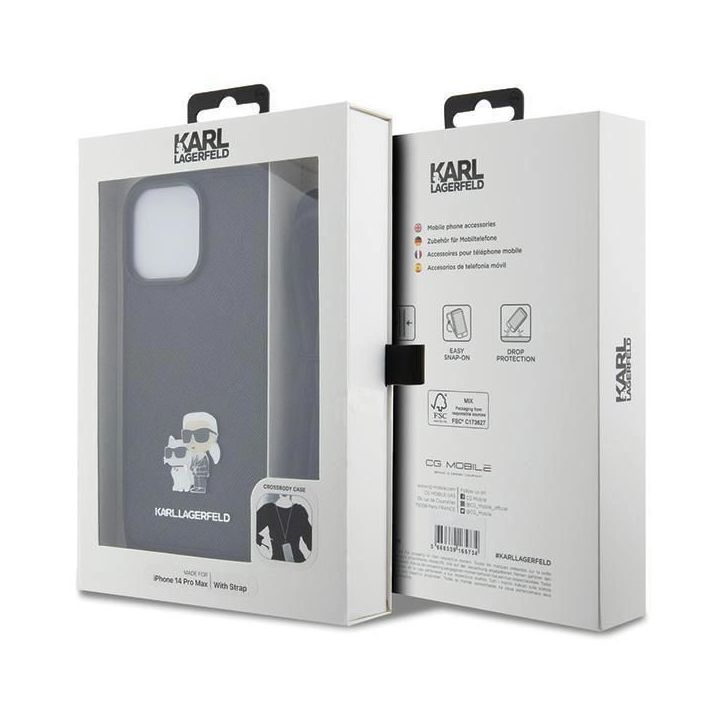 Dėklas Karl Lagerfeld Crossbody Saffiano Metal Pin Karl&Choupette prie iPhone 14 Pro Max - nuotraukos