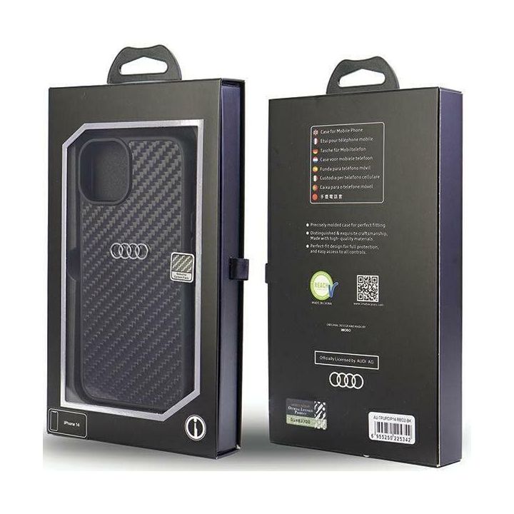 Audi anglies pluošto dėklas iPhone 14 - Juodos spalvos