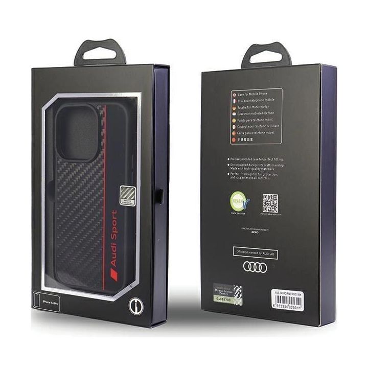 Audi anglies pluošto juostelės ant iPhone 14 Pro - Juodos spalvos