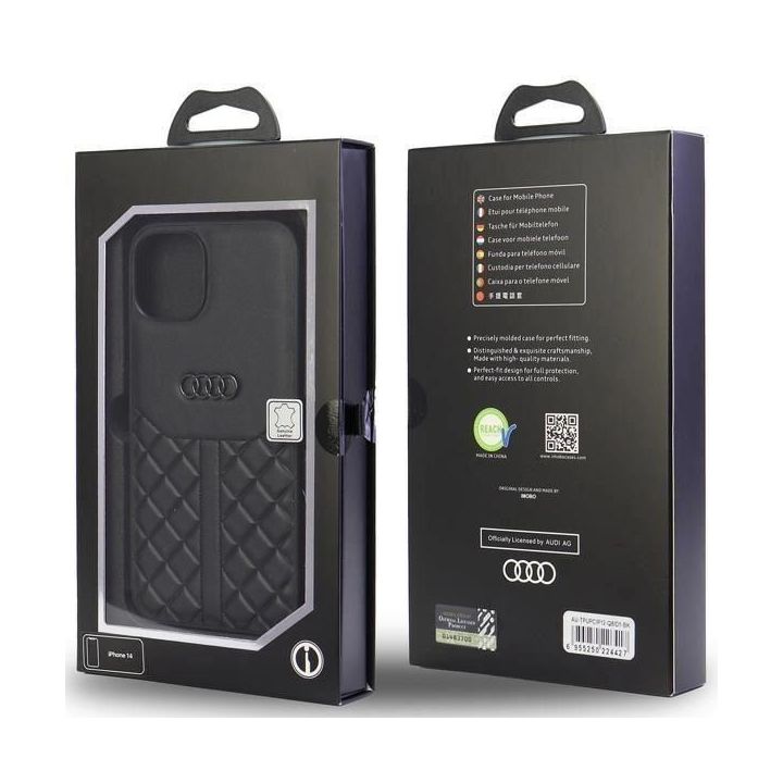 Audi natūralios odos dėklas iPhone 12 / iPhone 12 Pro - juodos spalvos