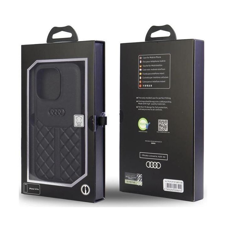 Audi natūralios odos dėklas iPhone 13 Pro / 13 - juodos spalvos