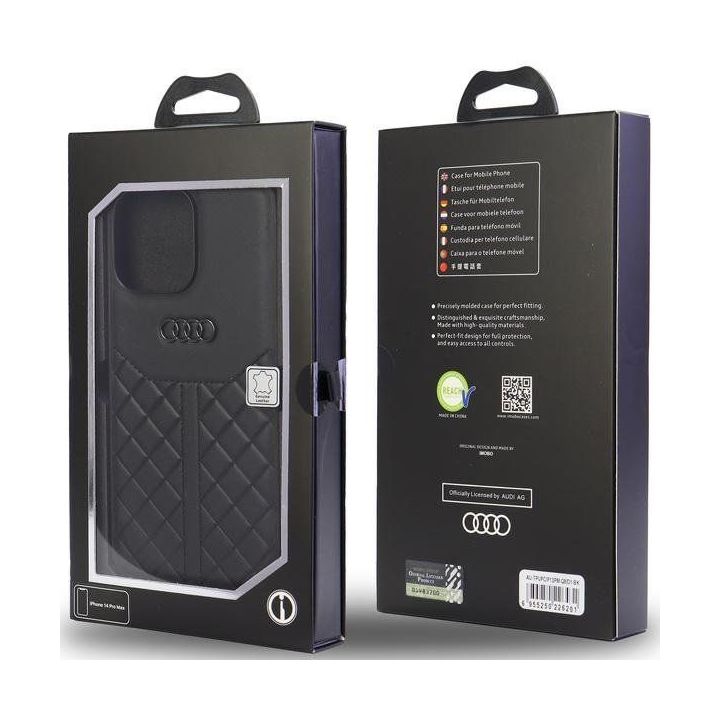 Audi natūralios odos dėklas iPhone 13 Pro Max - juodas