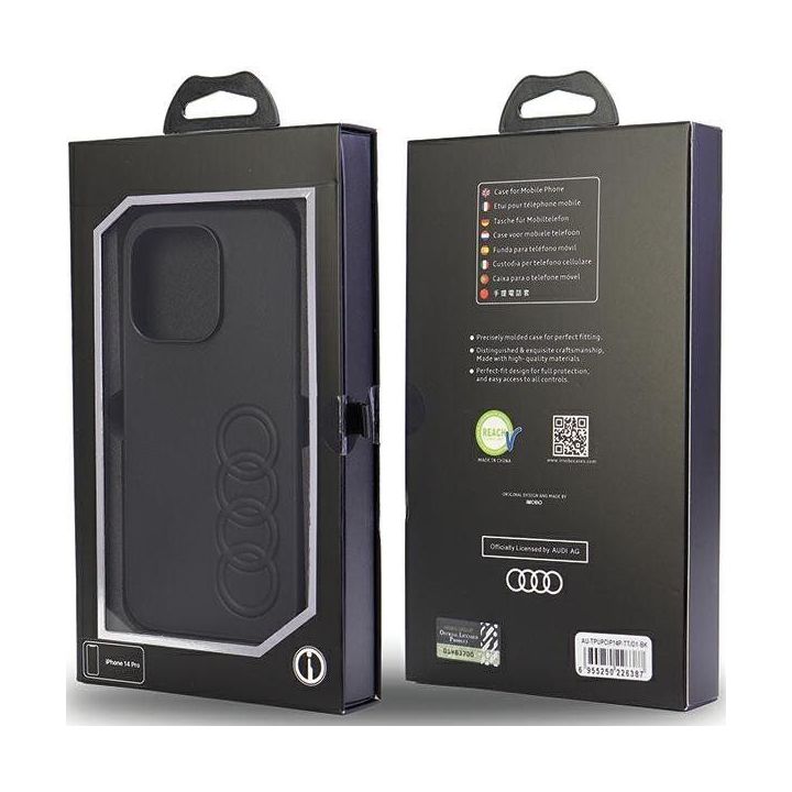 Audi sintetinės odos dėklas iPhone 14 Pro - juodas